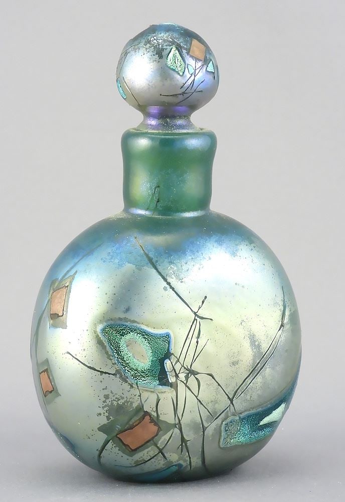 Art Glass Perfume Bottle signed with Label Robert Held Art Glass, 6"h. (118) (1 of 4)