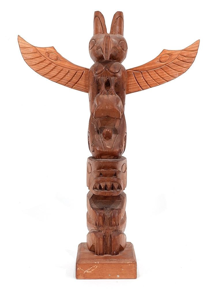 Northwest Coast Model Totem Pole, Unsigned, 21 3/4"h. (1 of 2)
