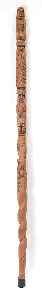 Nisga'a Talking Stick signed C. Morgan '07, 49"h. (1 of 4)
