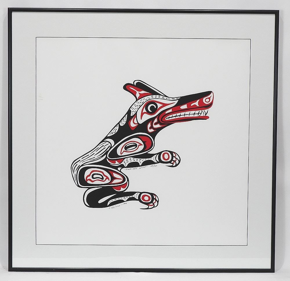 Serigraph signed J. (John) Nelson, 19 3/8 x 20" "Gwa-Yee Wolf" #49/120. (1 of 4)