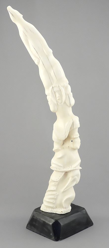 Inuit Walrus Tusk Carving signed Ike A. (Angutautok), 18 1/4"h "Animals & Man Transforming". (1 of 12)