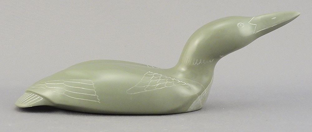 Inuit Stone Carving signed Lucassie with Syllabics, 7 1/2"L "Loon". (1 of 4)