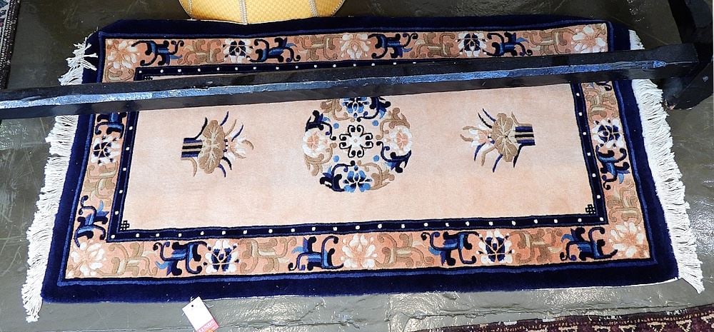 Chinese Tientsin Wool Carpet Approximately 2'2" x 4'4".: Chinese Tientsin Wool Carpet Approximately 2'2" x 4'4".
