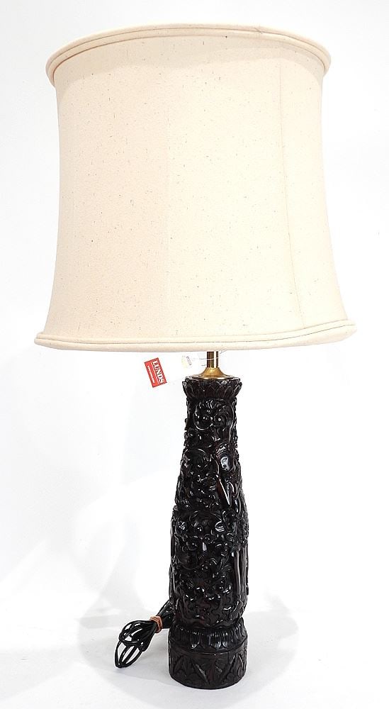 Indonesian Carved Hardwood Table Lamp, TH 51 1/2"h. (1 of 3)