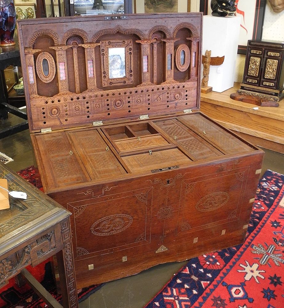 19th C. South Asian Teak Compartmentalized Trunk, 22 1/4 x 35 5/8 x 21 1/2". (1 of 3)