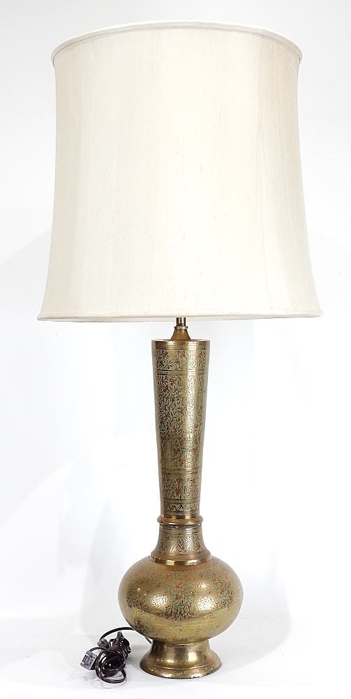 South Asian Benares Brass Table Lamp, 38 1/2"h. (1 of 2)