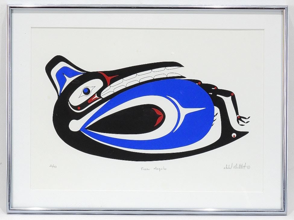 Gitxsan Serigraph signed Michael Blackstock, 9 x 13" "Frozen Mosquito " #26/90. (1 of 3)