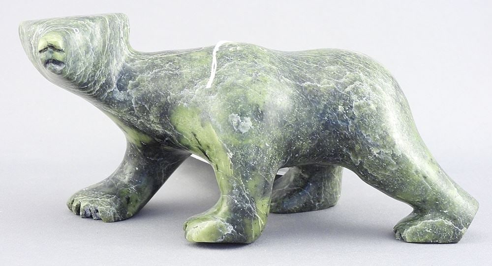 Inuit Stone Sculpture Monogrammed MP (Moe Peterloosie), 6 1/2"L "Bear" with Tag. (1 of 4)