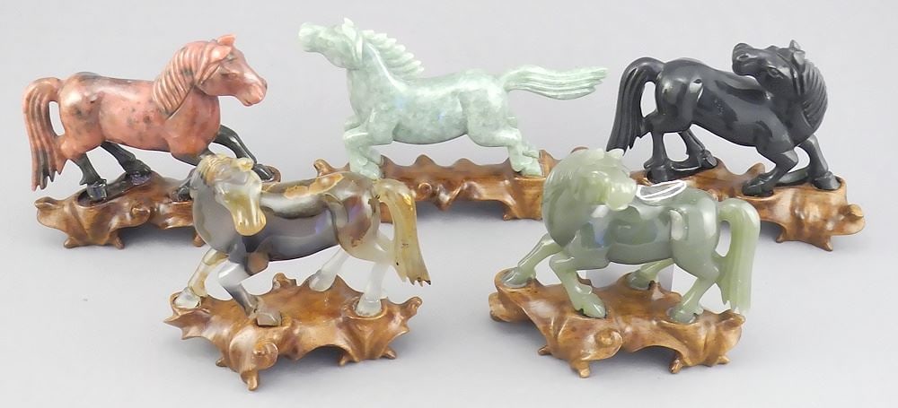 Five Chinese Carved Stone Horses (3-3 1/4"h), Gift From Li Ka-Shing Hong Kong. (1 of 2)