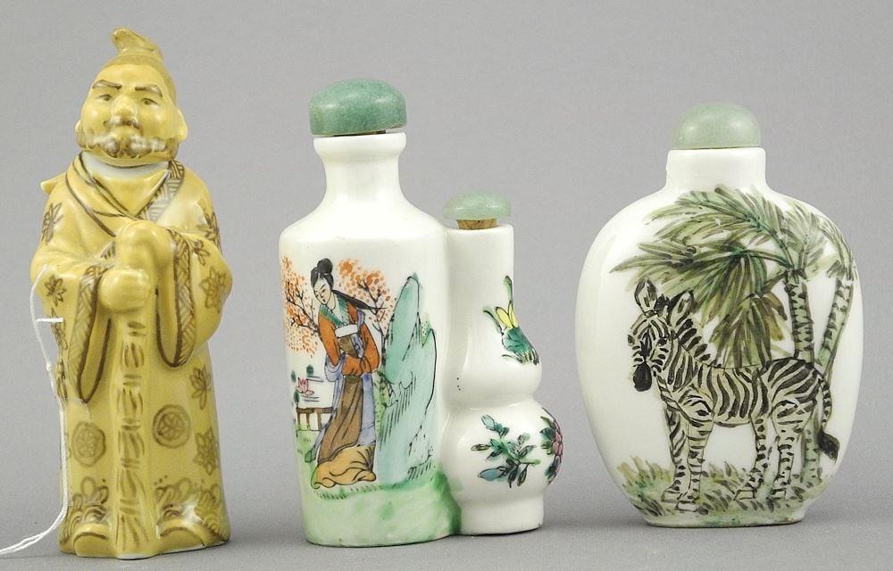 Three Chinese Porcelain Snuff Bottles, 3 - 3 5/8"h. (1 of 3)