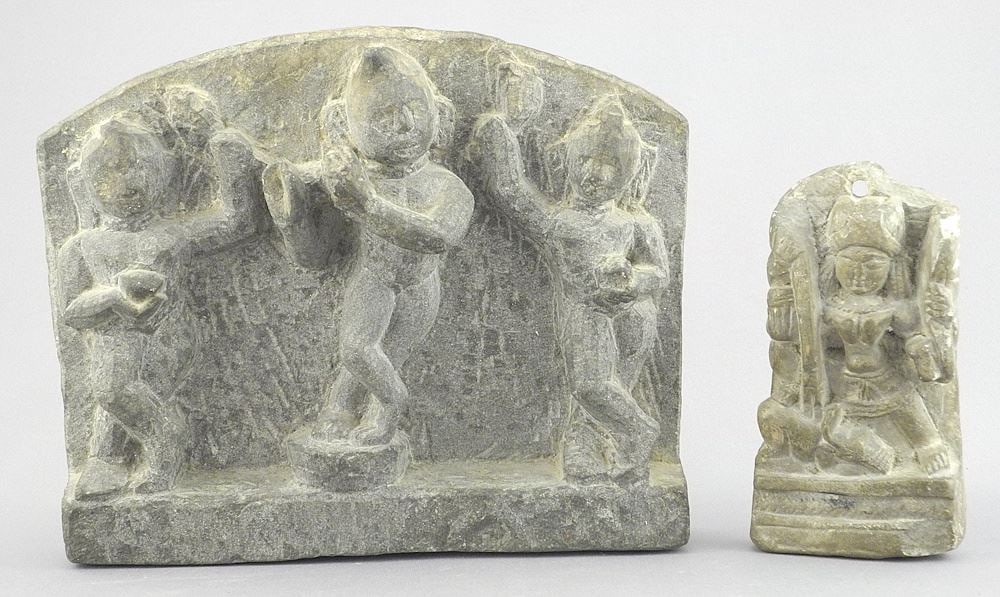 Two Gandhara-Style Sandstone Stelae, 4 5/8 & 6 1/4"h. (1 of 5)