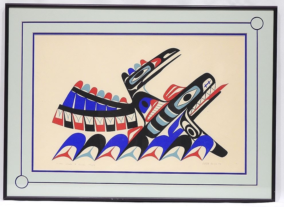 Nuu-Chah-Nulth Serigraph signed Patrick Amos, 12 1/2 x 19 3/8" "Killer Whale & Raven" #61 (1 of 3)