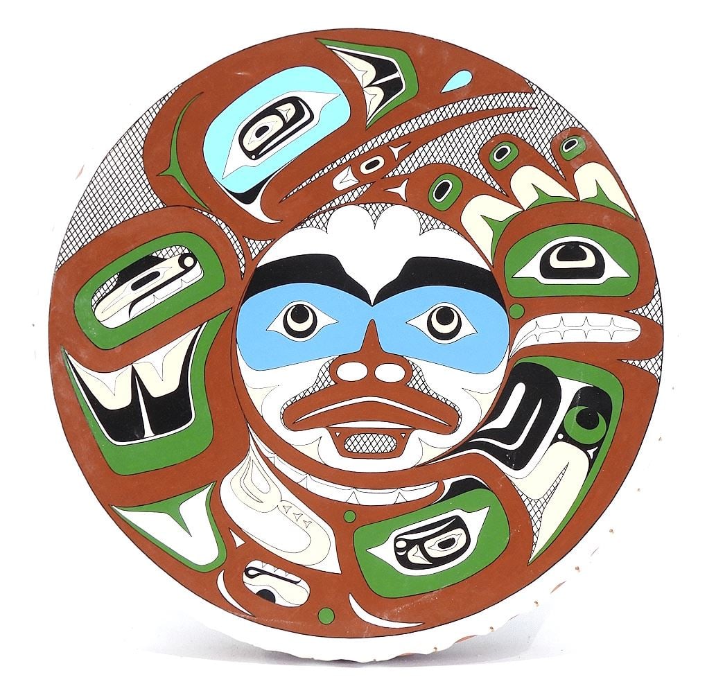 Northwest Coast Drum signed Dale Rimmer, 2 1/4 x 16 1/2" Diameter. (1 of 3)