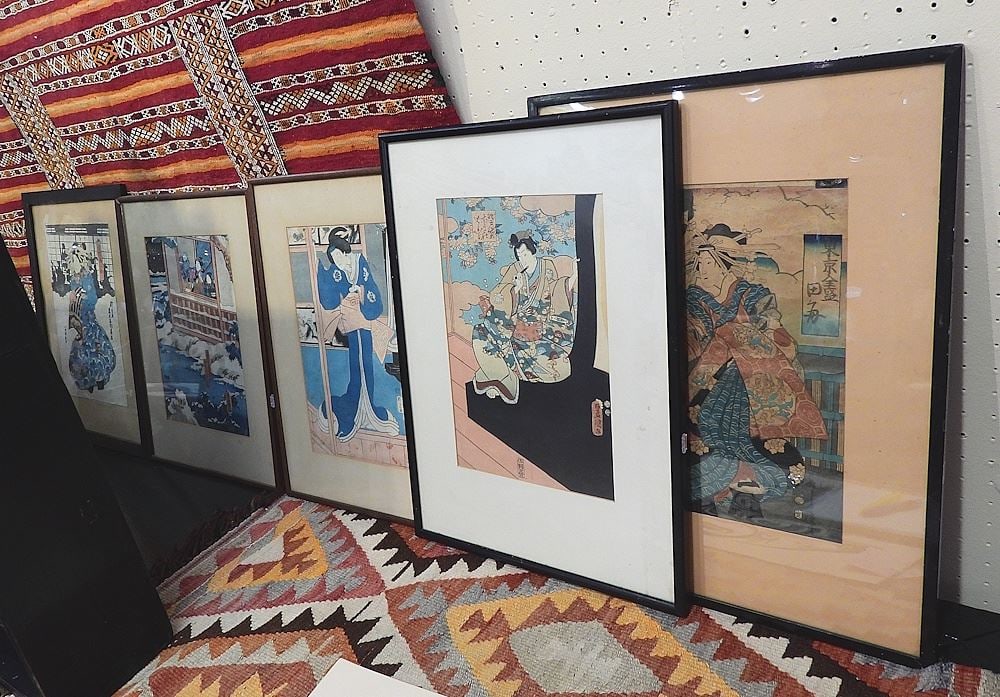 Five Japanese Prints by & Attributed to Kunisada, 13 x 9" (as found). (1 of 3)