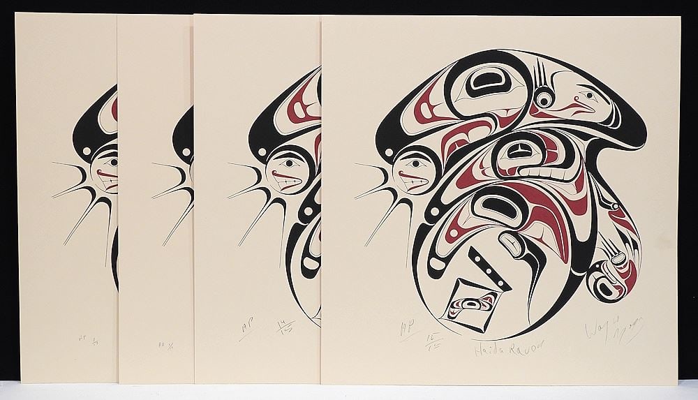 Four Nisga'a Serigraphs signed Wayne Young, 19 1/4 x 18 3/4" "Haida Raven". (1 of 3)