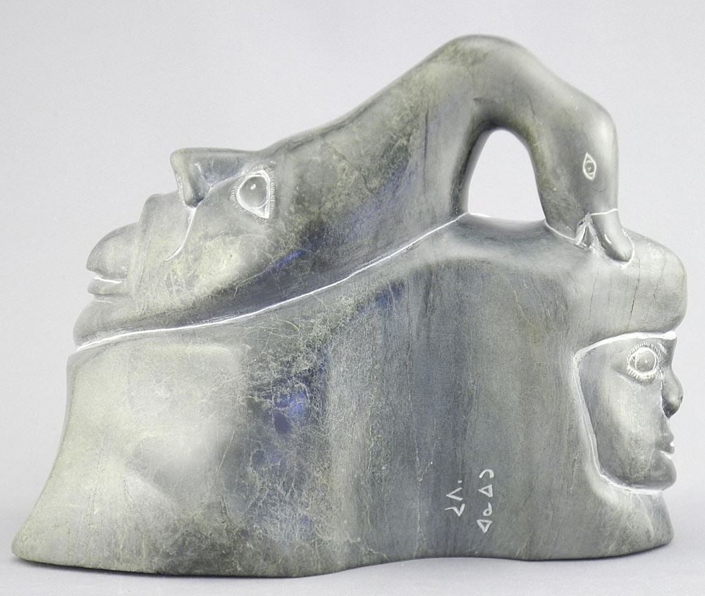 Inuit Stone Sculpture signed (Jobie) Arnattuk, 6 1/4 x 8 1/4 x 4 3/4", "Goose Transformation". (1 of 4)
