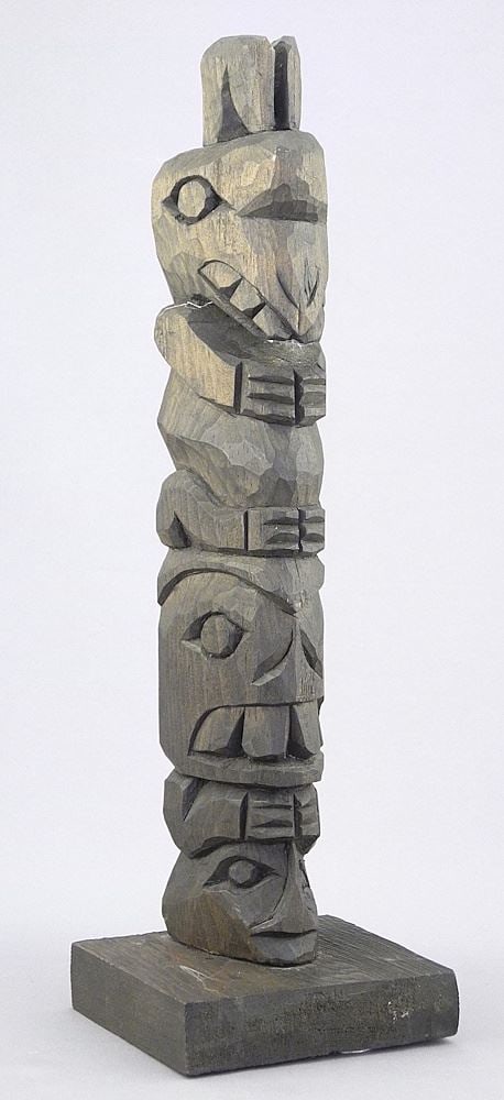 Nuu-Chah-Nulth Model Totem Pole Monogrammed WAW, 10 7/8". (1 of 3)