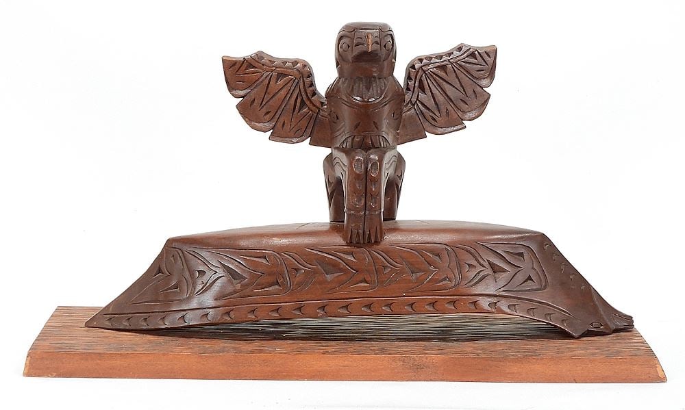 Squamish Carving signed N. Joseph, 10 1/8 x 18 1/2 x 5 1/4" "Bird Form Over Upturned Canoe". (1 of 3)