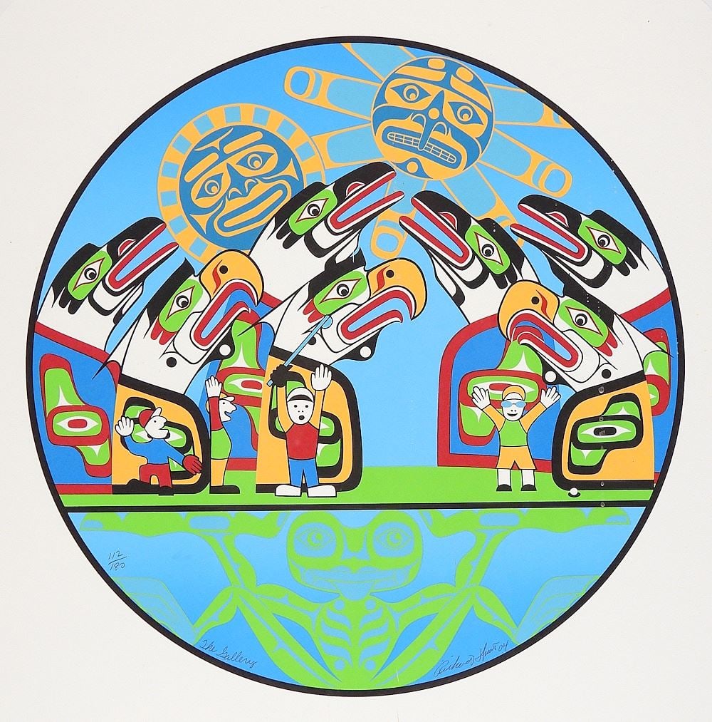 2 Serigraphs signed Richard Hunt, 15" Diam. "The Gallery" & "Mother Feeding Baby" #112 & 114/1 (1 of 4)