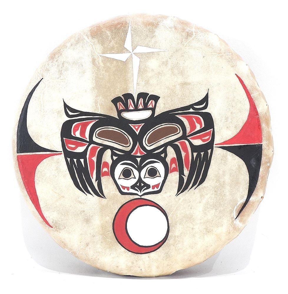 Northwest Coast "Owl" Drum, Unsigned , 2 3/4 x 13 3/4". (1 of 3)
