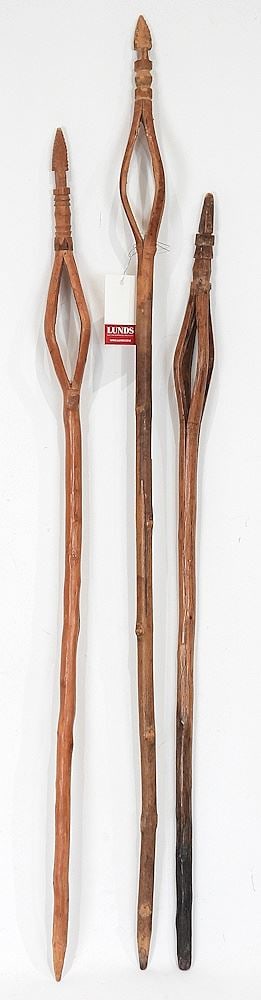 Three Unidentified Carved Wooden Tools, 31 1/2 - 38"L. (1 of 2)