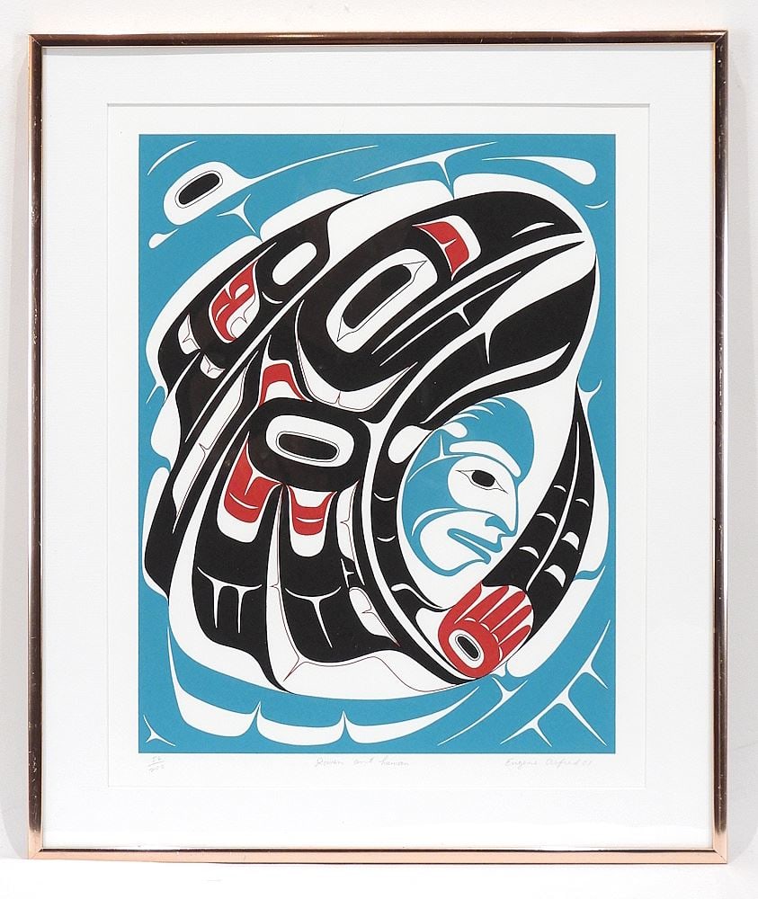 Serigraph signed Eugene Alfred '01, 15 1/4 x 12" "Raven & Human" #56/200 (1 of 3)