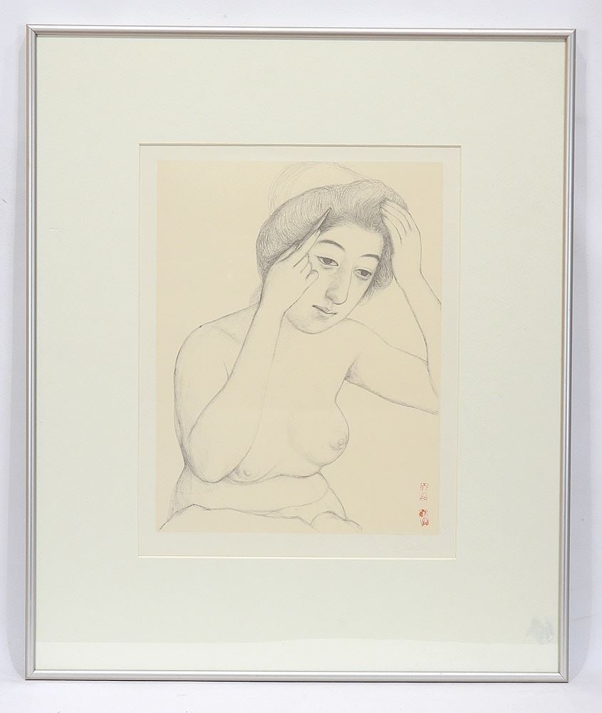 Serigraph After Goyo Hashiguchi, 15 x 11 5/8" "Combing Hair", Embossed Athens Gallery. (1 of 4)