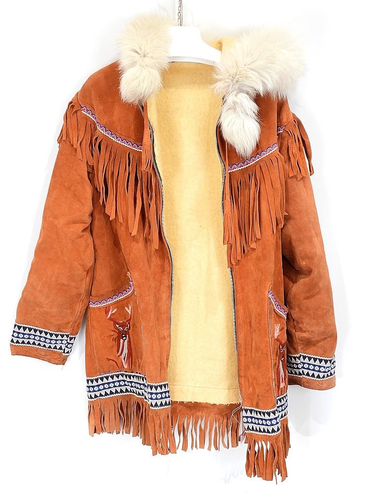 Embroidered Tanned Hide Fringed Ladies Jacket, Size L. (1 of 3)