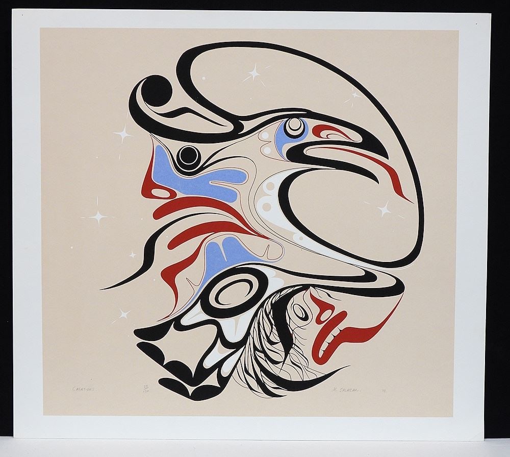 Coast Salish Serigraph signed M. (Manuel) Salazar, 20 x 22 1/4" "Creations" #22/30 (unfram (1 of 2)