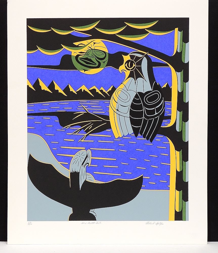 Kwagiulth Serigraph signed Richard Hunt /90, 24 x 19 3/4" "Kwa-Gulth Owl" #83/150 (unframed). (1 of 2)