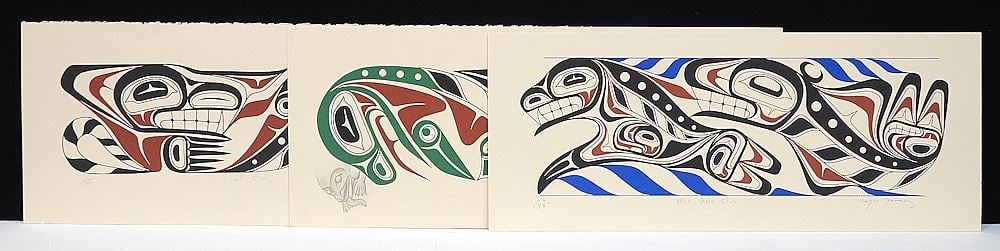 Nisga'a Serigraph signed Wayne Young , 9 x 22" "Wolf/Killer Whale/Frog Clan, Includes remarque. (1 of 5)