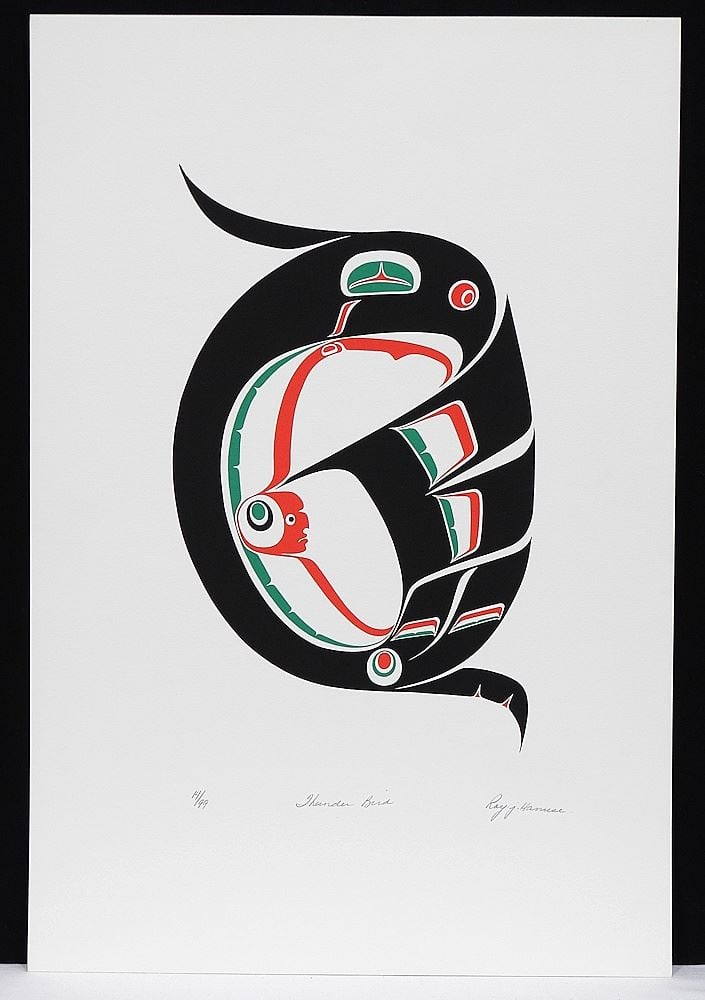 Kwagiulth Serigraph signed Roy J. Hanuse, 22 x 15" "Thunderbird" #14/ 99 (unframed). (1 of 2)