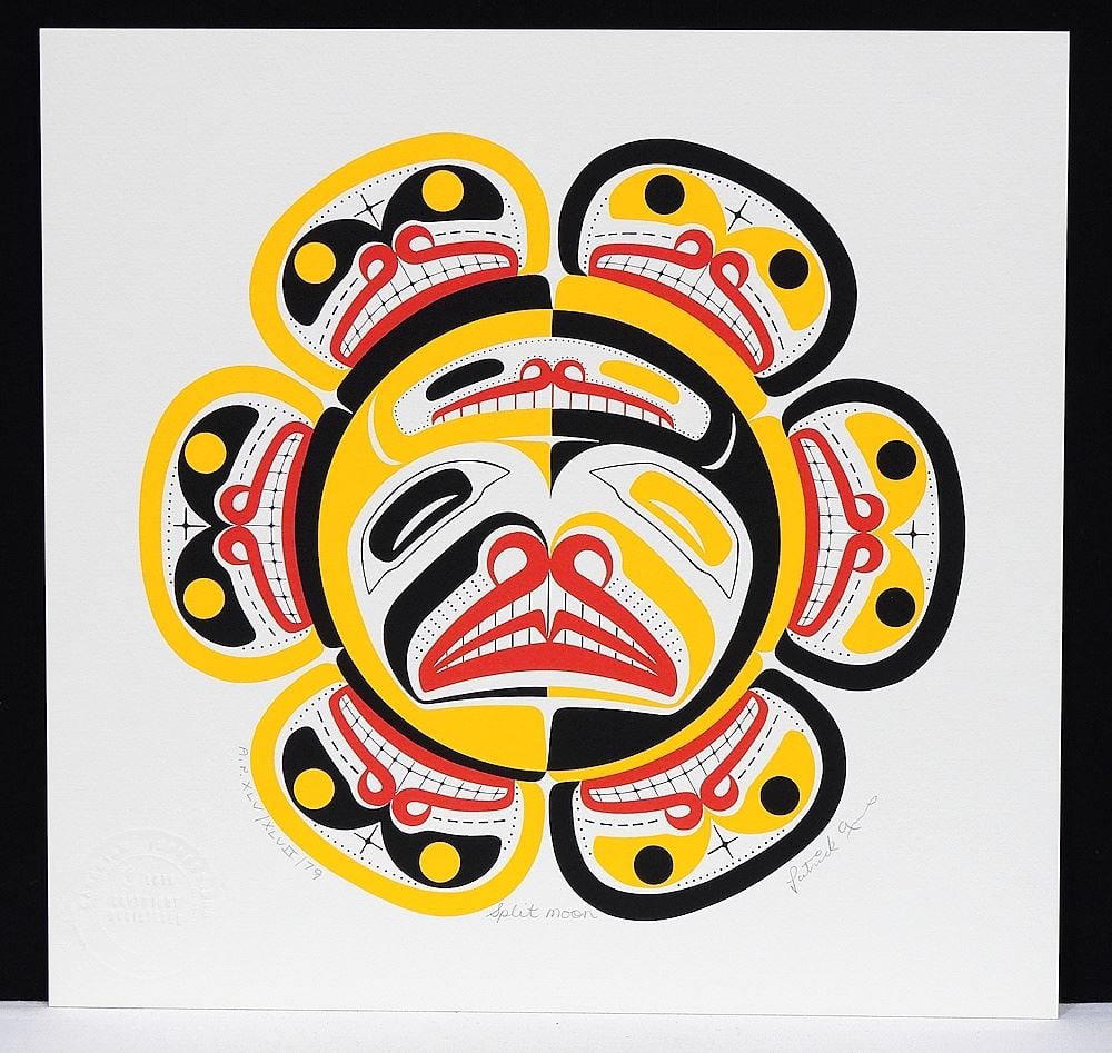 Nuu-Chah-Nulth Serigraph signed Patrick Amos, 13 3/4 x 14" "Split Moon" A/P XLV/XLVII/79. (1 of 2)