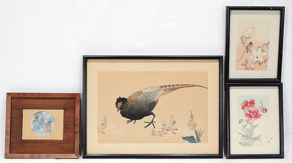 Old Japanese Woodblock Print by Sakai Hoitsu "Pheasant" (8x11 3/4") w/3 Prints & Painting. (1 of 3)