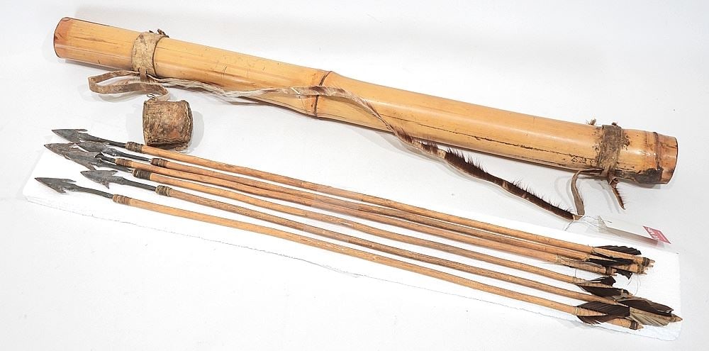 Maasai Bamboo Quiver (28 3/4"L) & Six Arrows, 25"L. (1 of 5)
