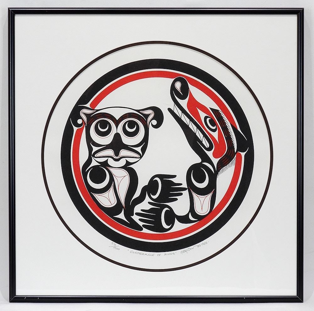 Nuu-Chah-Nulth Serigraph signed A. (Art) Thompson, 13 5/8" Diam. "Conference of Minds" #53/ (1 of 4)