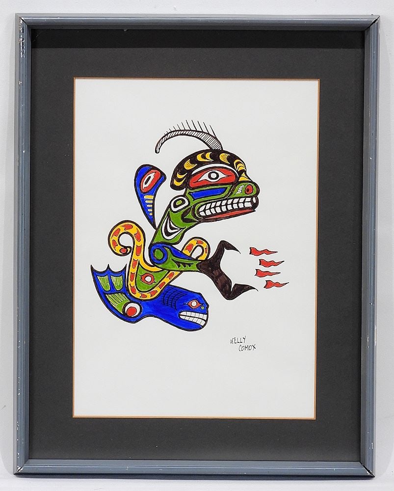 Mixed Media on Paper signed Kelly Comox, 13 3/4 x 9 3/4" "Sea Monster" (1 of 3)
