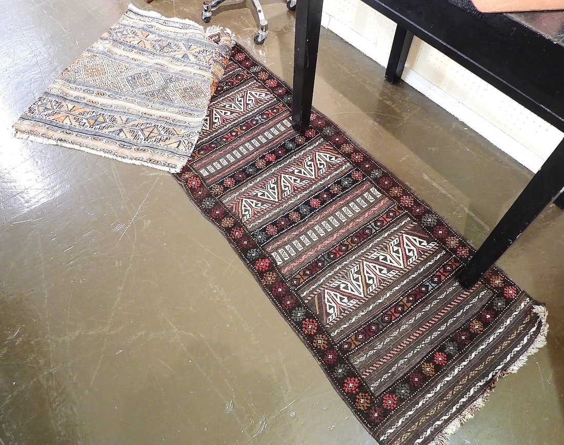 Two Kilim Mats: Approximately 2'1" x 5'10" & 2'6" x 2'9". (1 of 3)