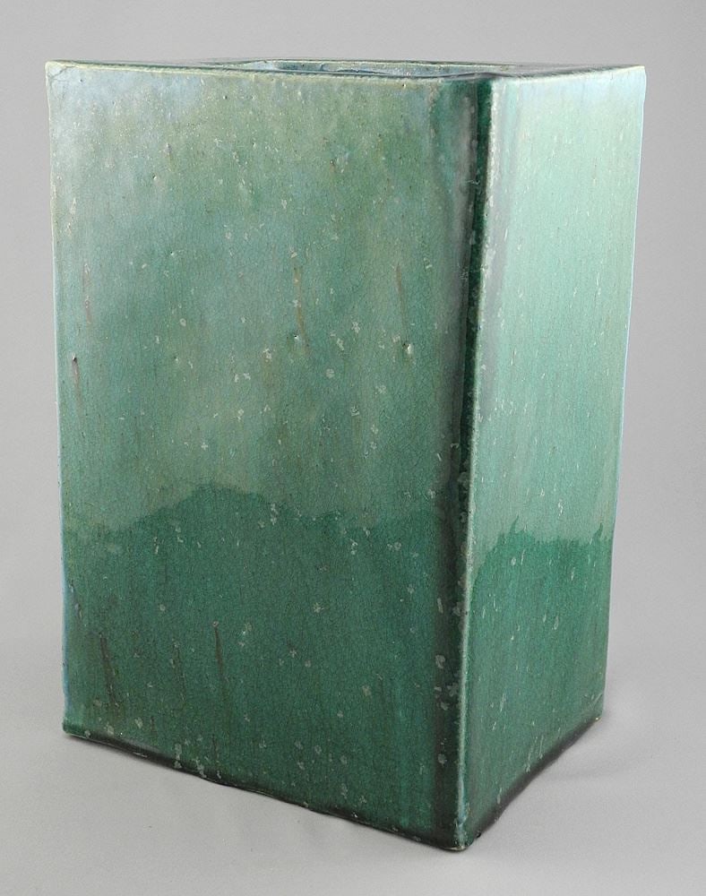 Chinese Qing Green Glaze Porcelain Square Pillow, 10 3/4 x 7 1/4 x 5 1/2".: Chinese Qing Green Glaze Porcelain Square Pillow, 10 3/4 x 7 1/4 x 5 1/2".
