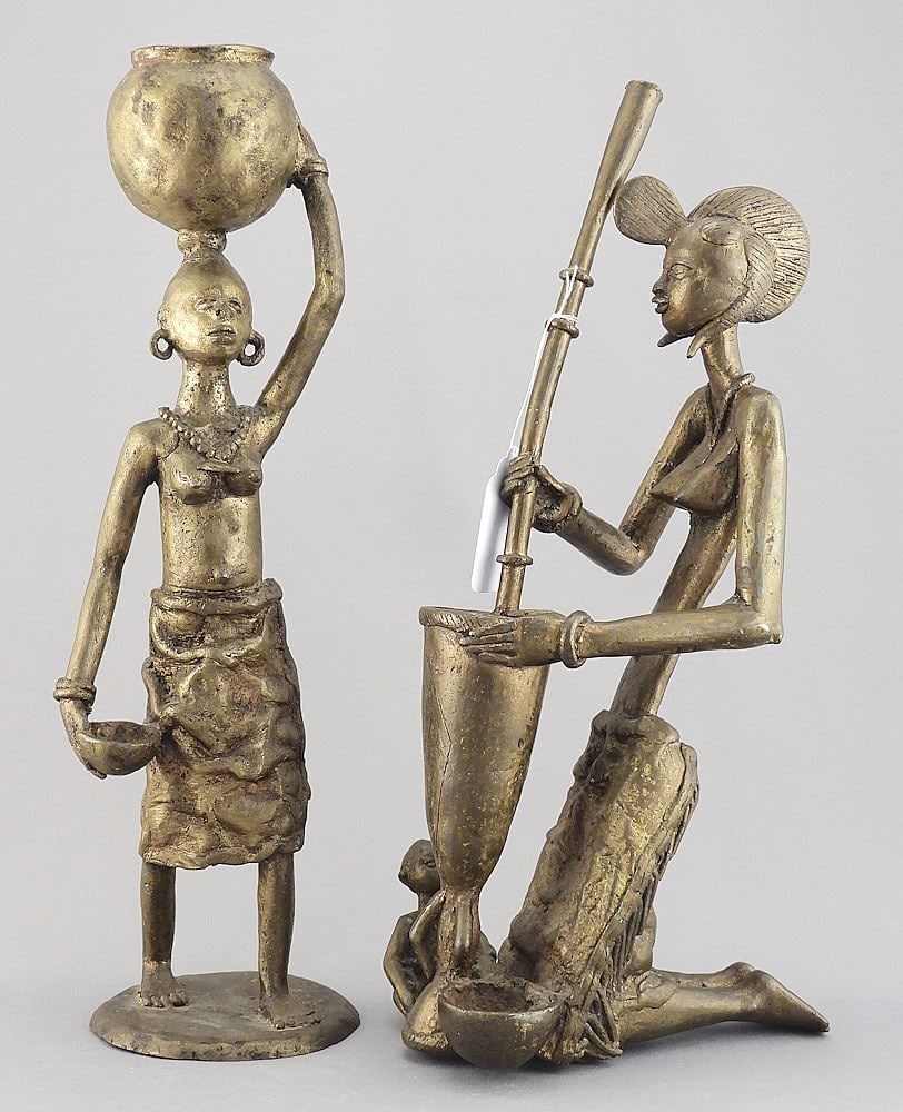 Two Benin Bronze Figures, 12 1/4 & 12 3/4"h. (1 of 2)
