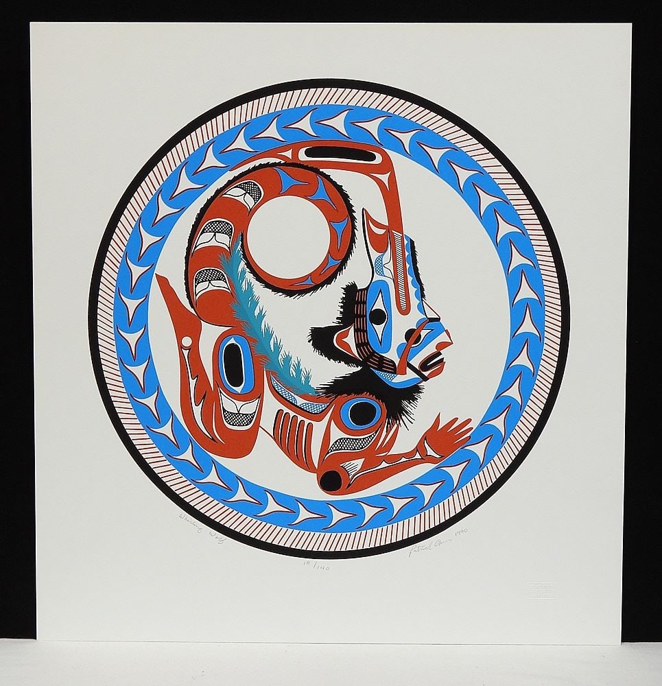 Nuu-Chah-Nulth Serigraph signed Patrick Amos, 19 1/2 x 18 1/2" "Whirling Wolf" #18/140 (u (1 of 2)