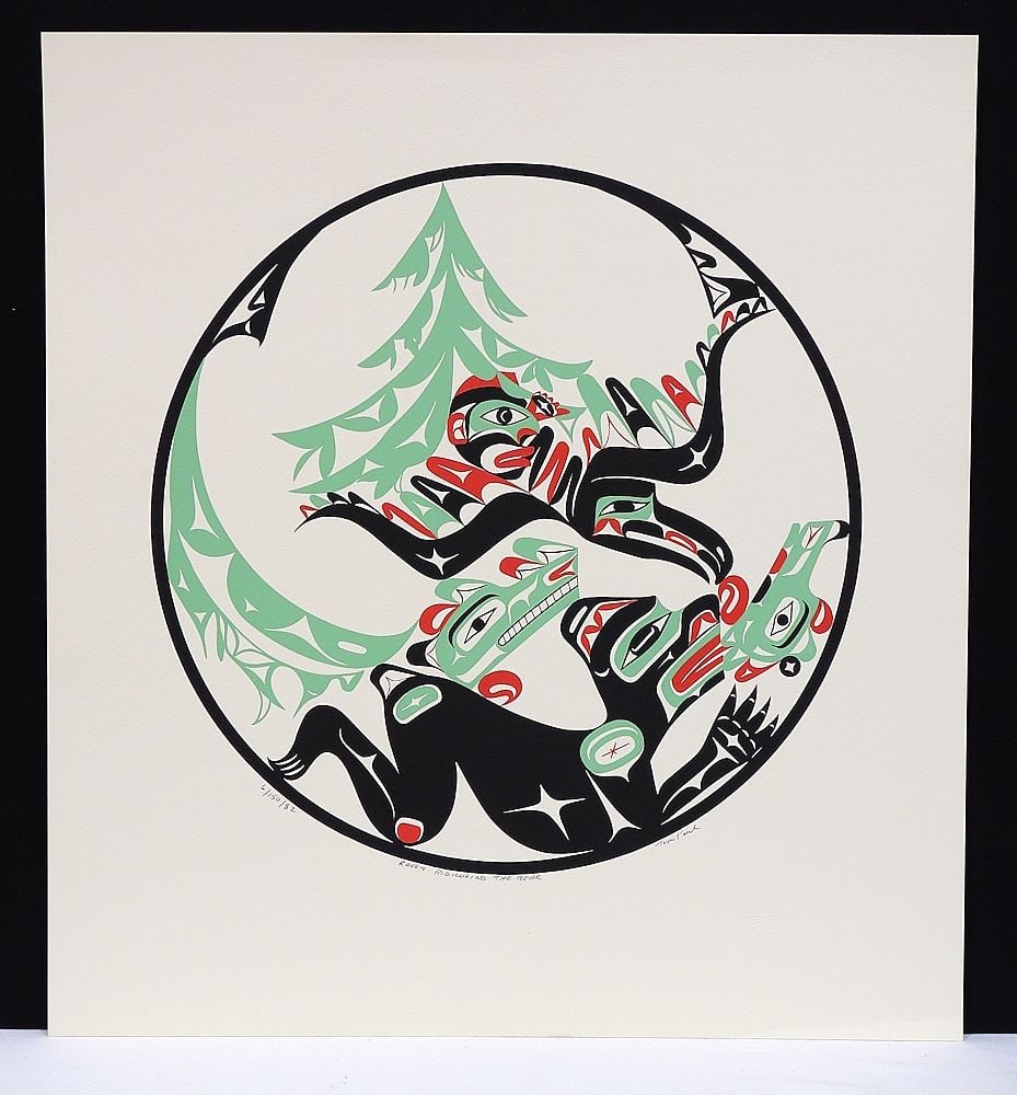 Nuu-Chah-Nulth Serigraph signed Tim Paul, 21 1/2 x 20" "Raven Ridiculing Bear" 6/150/82 (unframed). (1 of 2)