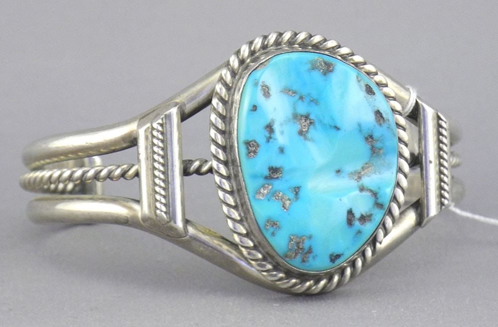 Vintage Navajo Kingsman Turquoise & Sterling (marked) Bracelet, 47.1g.: Vintage Navajo Kingsman Turquoise & Sterling (marked) Bracelet, 47.1g.