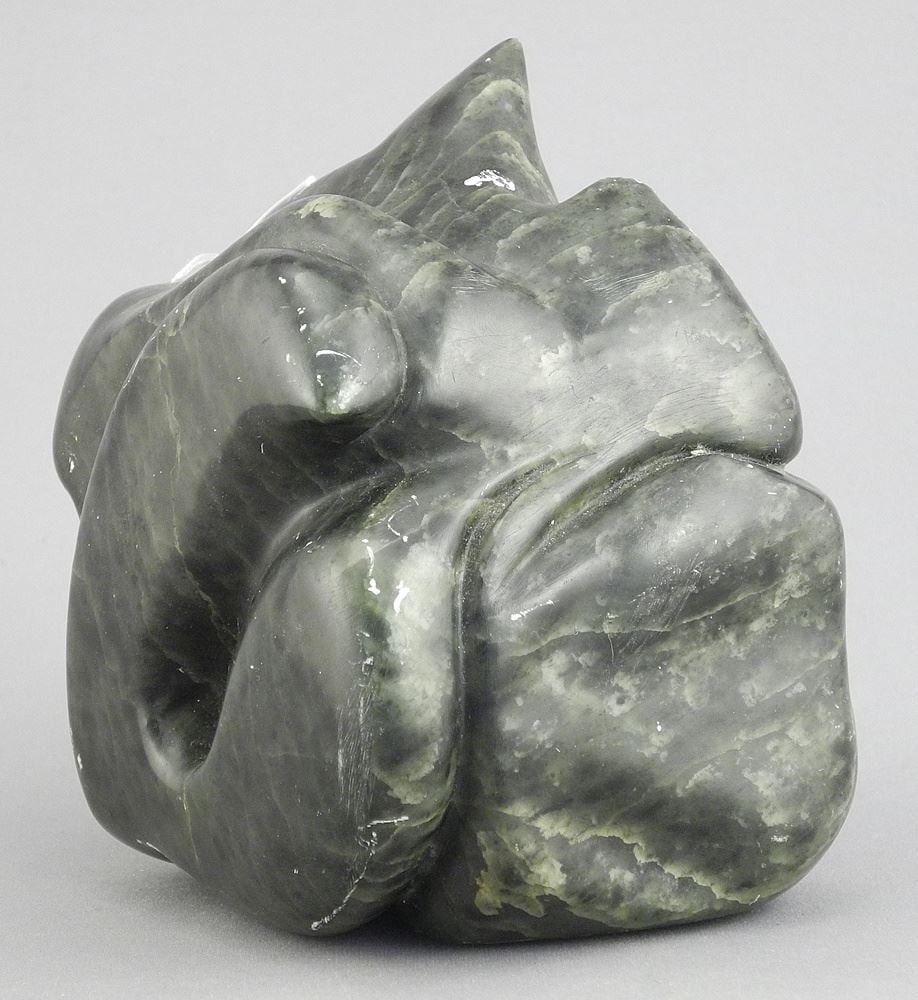 Cape Dorset Green Stone Carving, 4 7/8 x 3 1/4 x 4 7/8". (1 of 5)