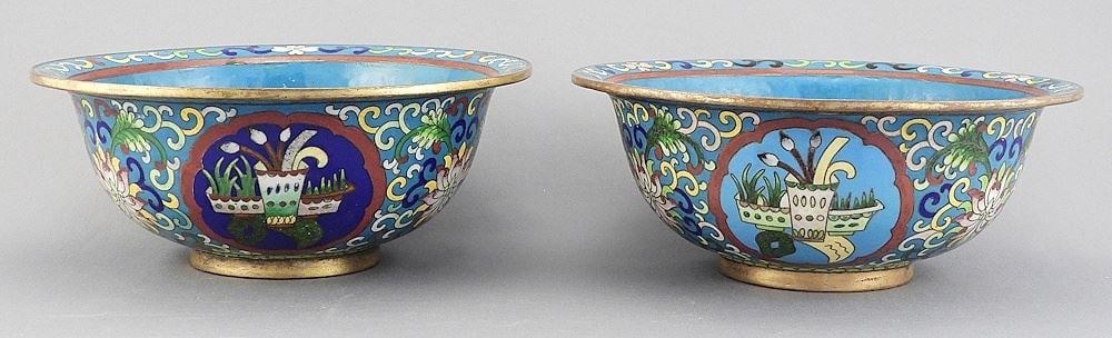 Pair of Chinese Cloisonne Bowls, 2 1/2 x 6 3/8" Diameter. (1 of 3)