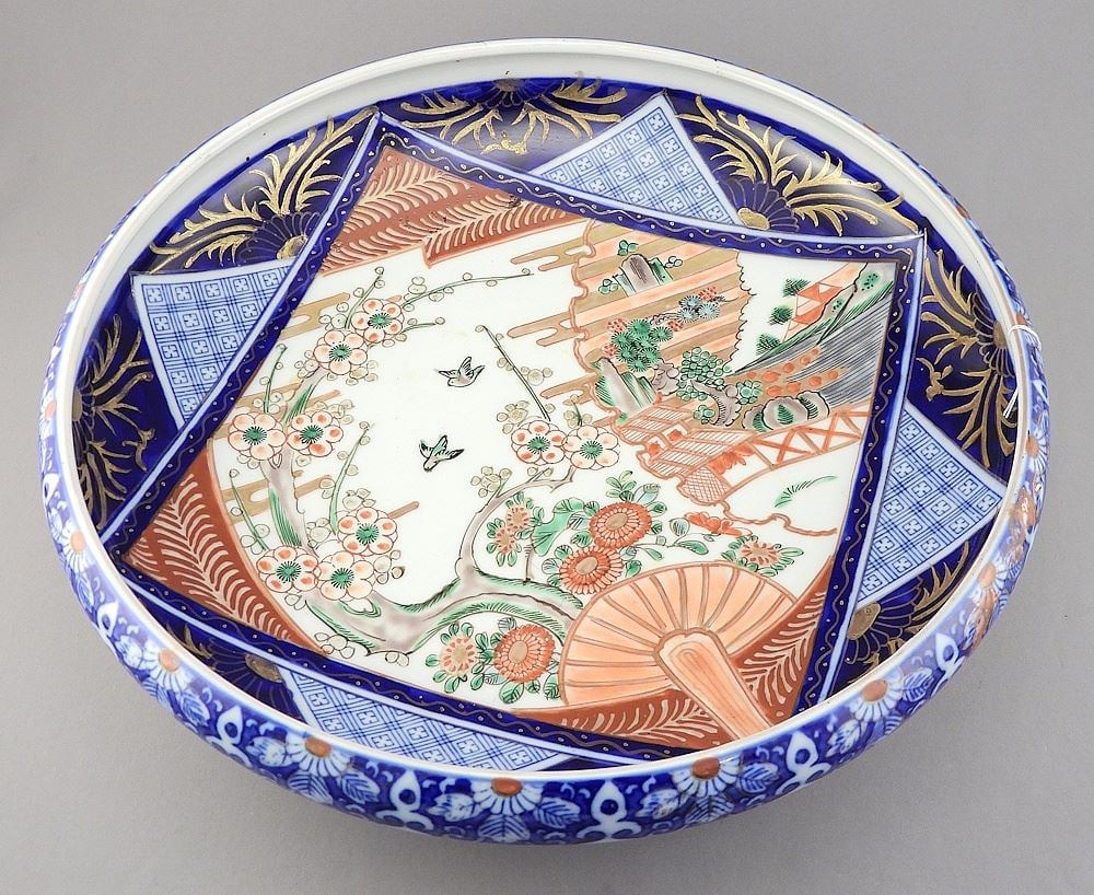 Japanese Imari Porcelain Low Bowl, 3 x 13" Diameter. (1 of 4)