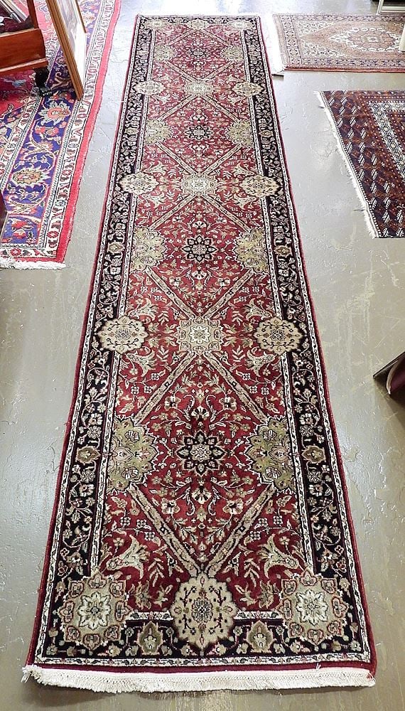 Indian Hand Knotted Runner Approximately 2'8" x 12'1".: Indian Hand Knotted Runner Approximately 2'8" x 12'1".