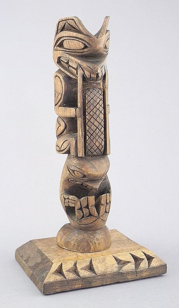 Cowichan Model Totem Pole signed Jason Canute, 8 1/2"h. (1 of 2)