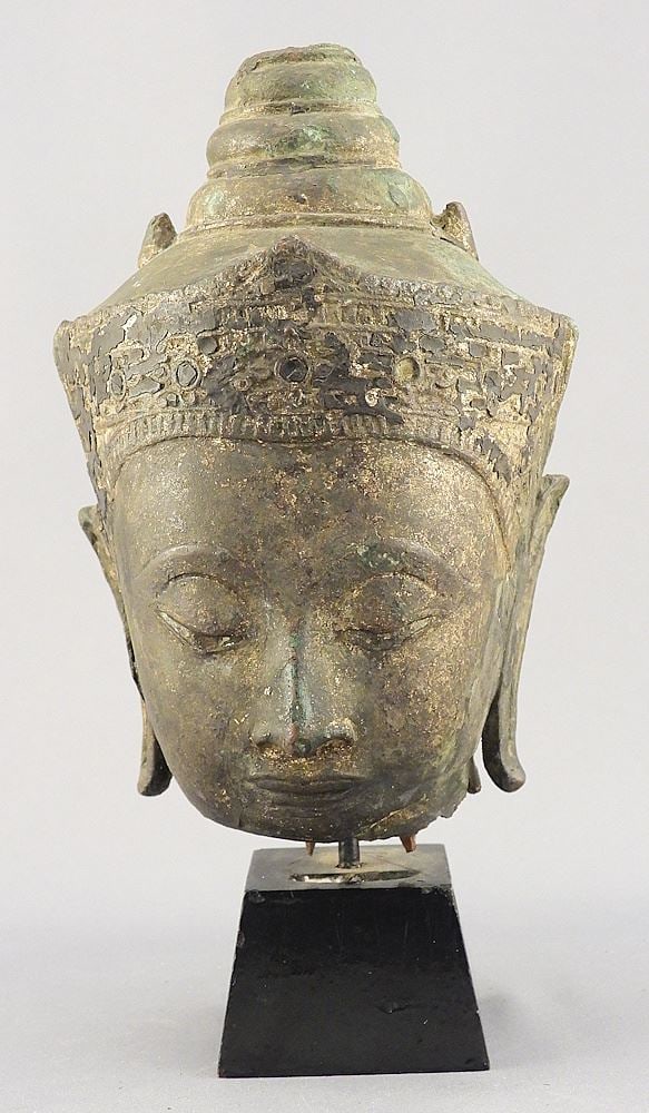 Cambodian Copper Alloy Fragmentary Head the Buddha, 8 1/8"h. (1 of 4)