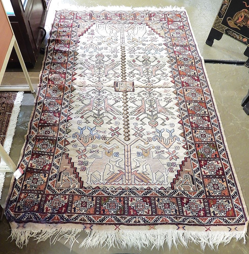 Old Soumak Caucasian Carpet, Approximately 4' x 6'9" (damage noted). (1 of 4)